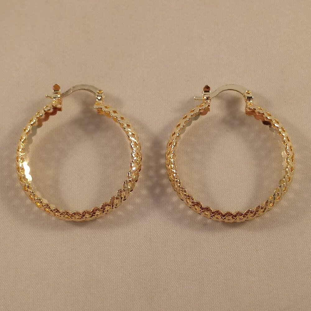18K Yellow Gold Filled Bohemian Carve Layer Circle Hoop Dangle Earrings 34mm - Picture 6 of 6